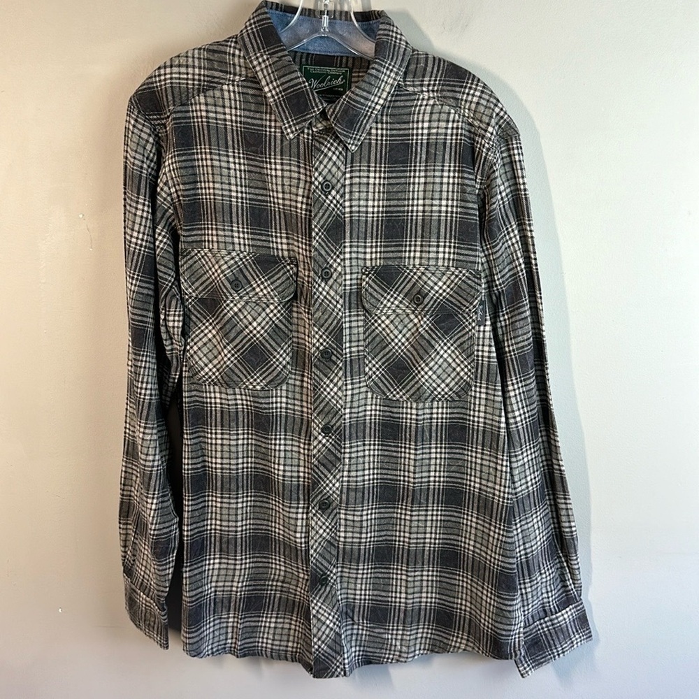 NWT Woolrich Miners Wash Cotton Flannel Plaid Shirt Sz Large Button Down Modern